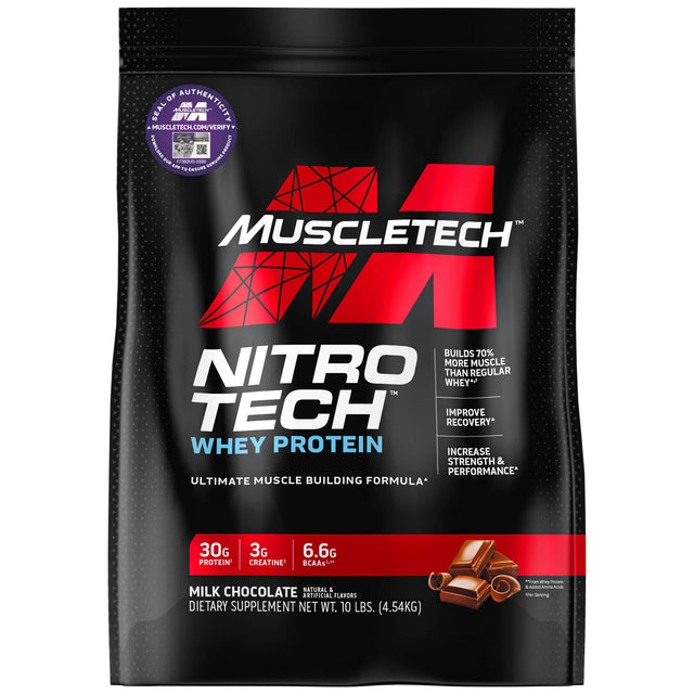 Muscletech Nitro Tech Whey Protein, 10 LB, Milk Chocolate - Muscletech