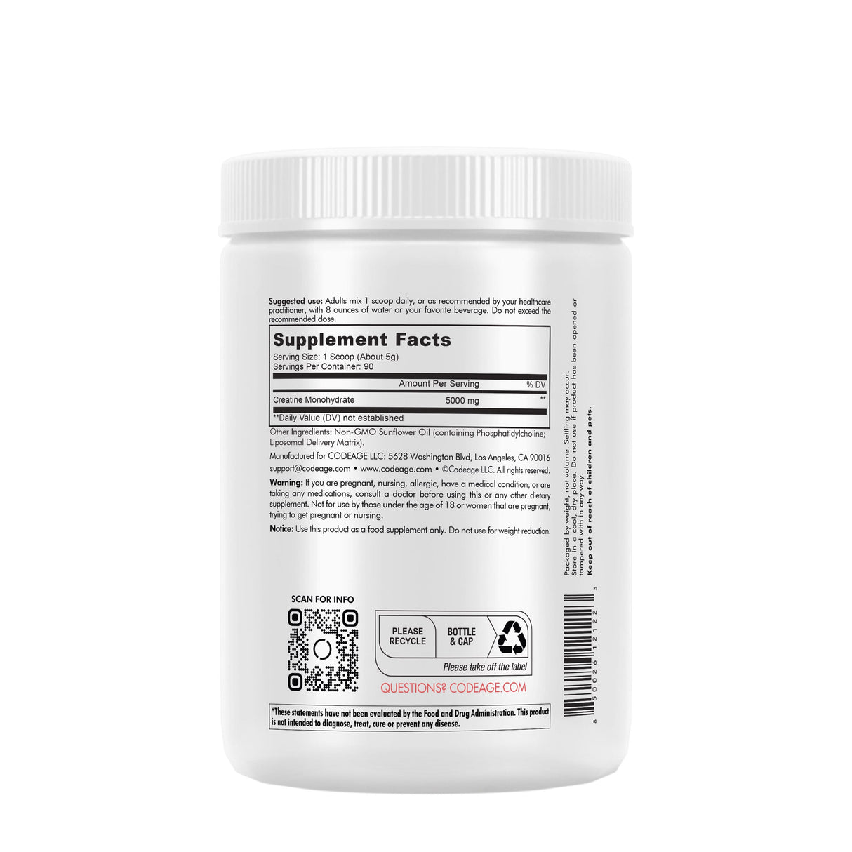 Codeage Liposomal Creatine Monohydrate 1LB - welzo