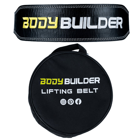 Body Builder Leather Belt With Back Support (L) With Bag - Body Builder