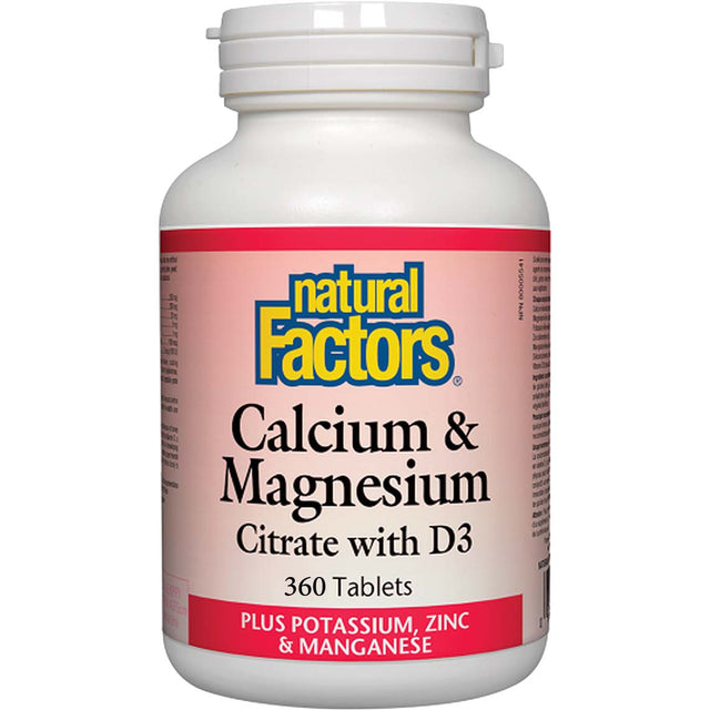 Calcium & Magnesium Citrate with D3 Plus Potassium, Zinc & Manganese, 360 Tablets - Natural Factors - Natural Factors