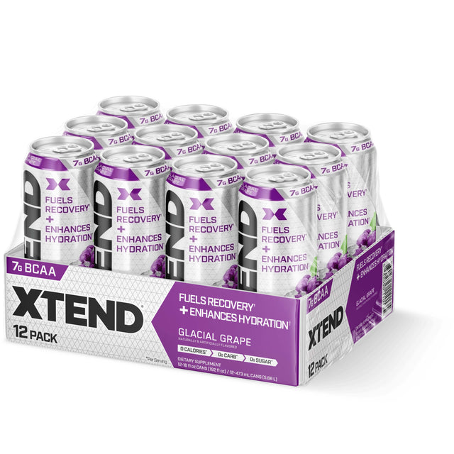 Xtend Carbonated Zero Sugar Hydration & Recovery Drink, Glacial Grape, Box of 12 Pieces - Xtend