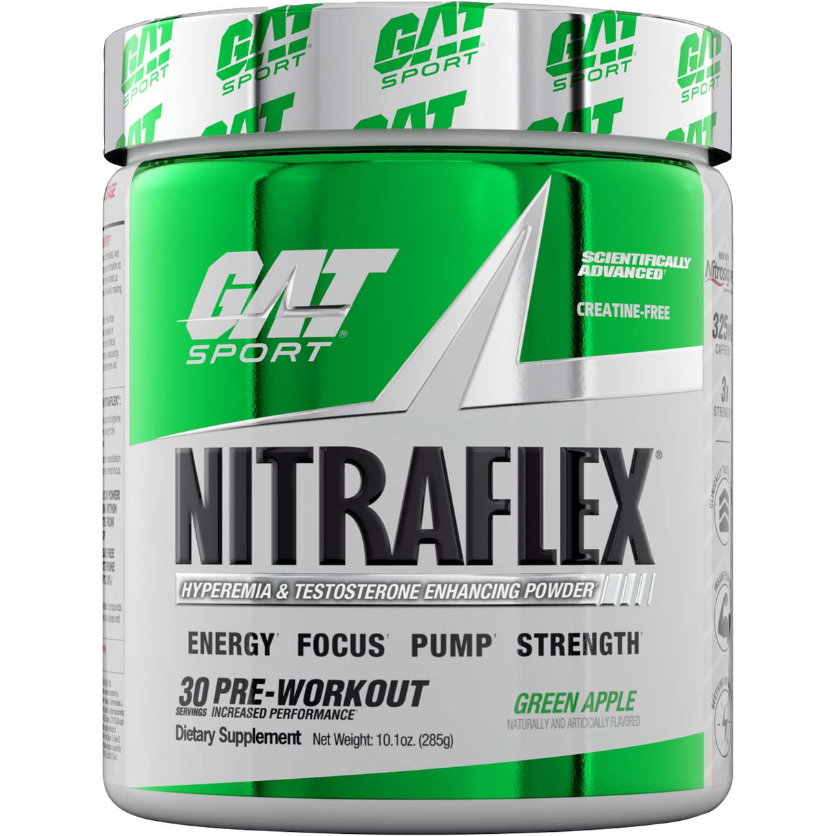 Gat Sport Nitraflex Testosterone Boosting Powder, Green Apple, 30 Servings - GAT Sport