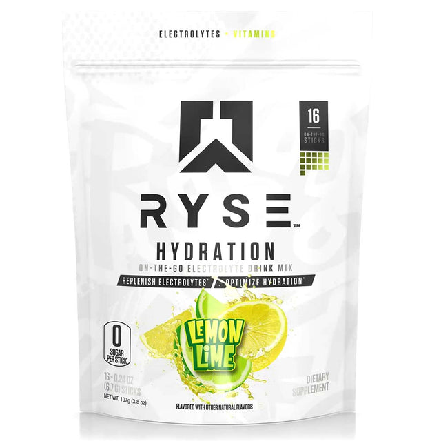 RYSE Electrolytes Hydration Sticks, Lemon Lime, 16 Sticks - RYSE