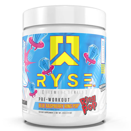 RYSE Element Pre Workout, Blue Raspberry Ring Pop, 25 Servings - RYSE