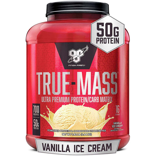 BSN True Mass Weight Gainer, Vanilla Ice Cream, 5.82 lb - BSN