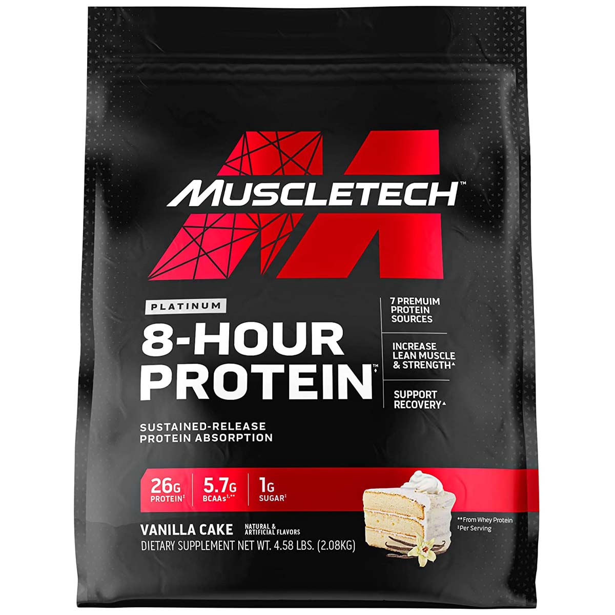 Muscletech Platinum 8-Hour Protein, Vanilla Cake, 4.4 Lb - Muscletech