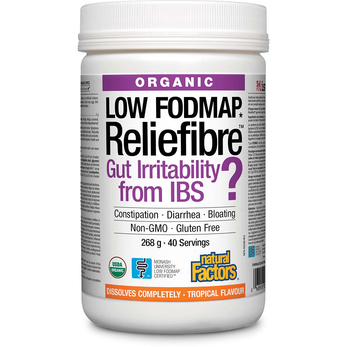 Natural Factors Organic Reliefibre Low Fodmap, Tropical, 40 - Natural Factors