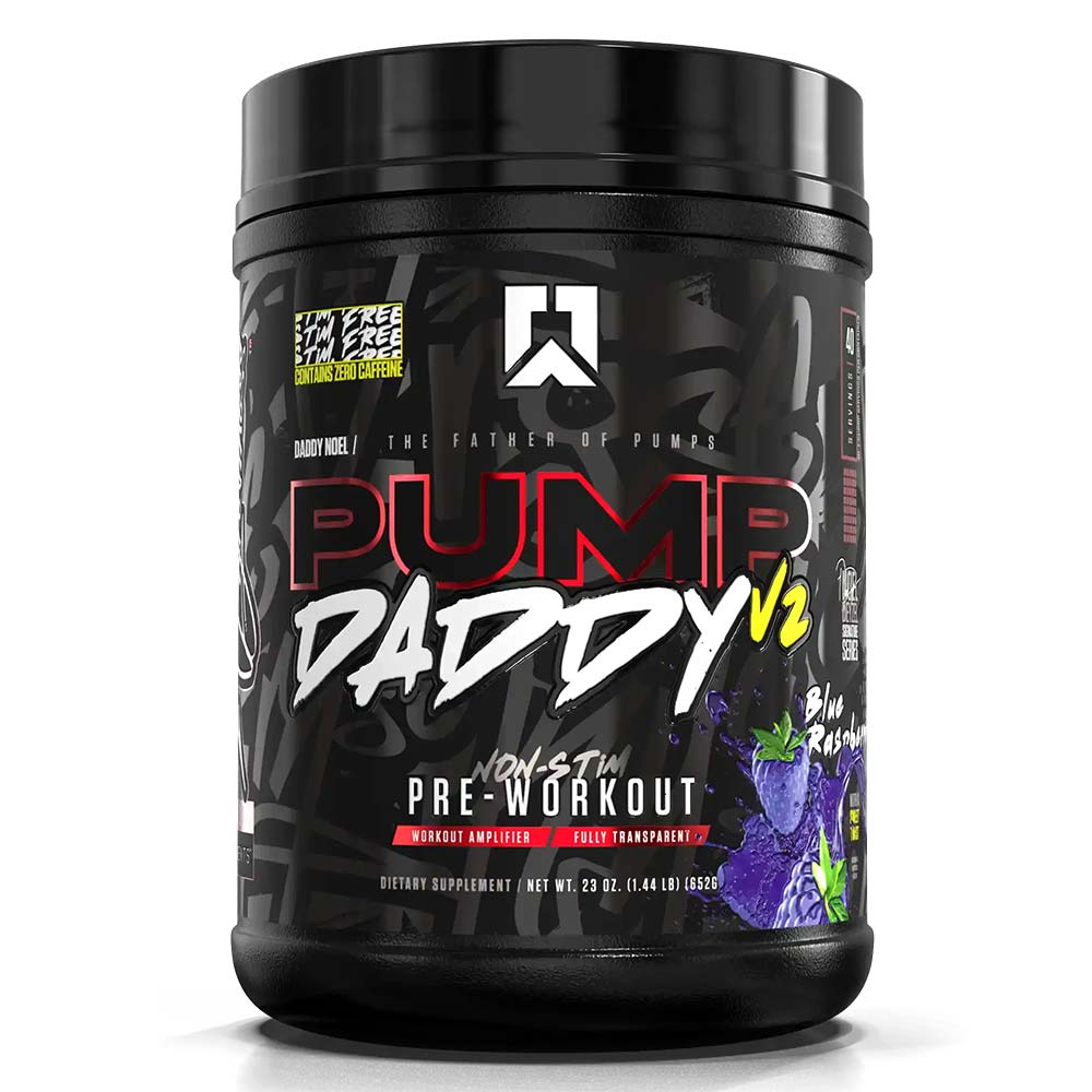 RYSE Pump Daddy V2 Non-Stim Pre-Workout, Blue Raspberry, 40 Servings - RYSE