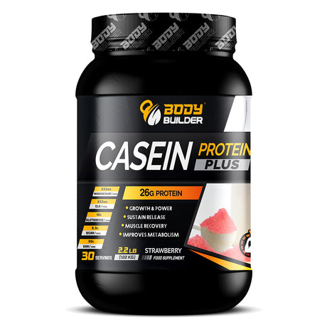 Body Builder Casein Protein Plus, Strawberry, 2.2 LB - Body Builder