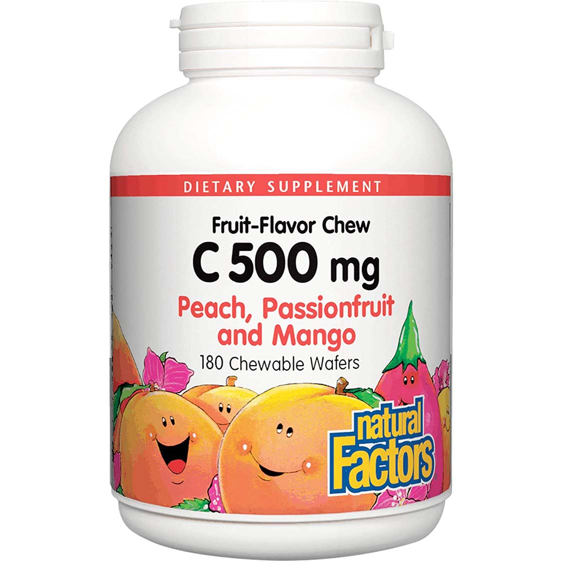 Natural Factors Vitamin C 500 mg Chewable Wafer, Peach Passionfruit Mango, 180 Chewable Wafers - Natural Factors