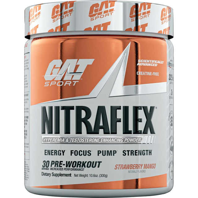 Gat Sport Nitraflex Testosterone Boosting Powder, Strawberry Mango, 30 Servings - GAT Sport