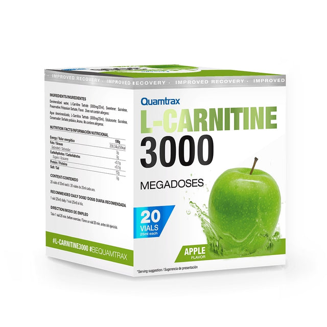 Quamtrax L-carnitine 3000 Megadoses, Apple, 20 Vials - Quamtrax