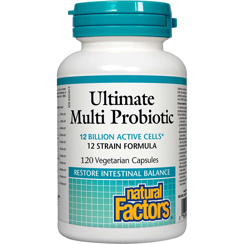 Ultimate Multi Probiotic, 12 Billion Active Cells, 120 Veggie Capsules - Natural Factors - Natural Factors