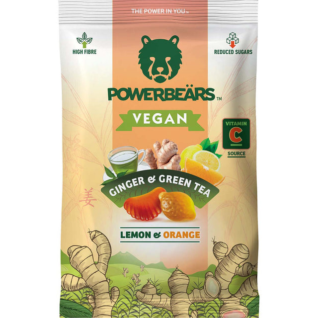 Vegan Snack, Ginger & Green Tea, Powerbear, 50 Gm - powerbears