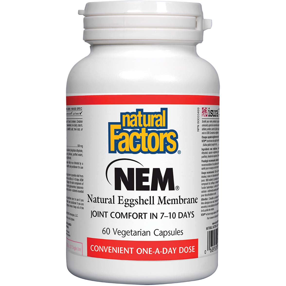 Natural Factors NEM Natural Eggshell Membrane, 500 mg, 60 Veggie Capsules - Natural Factors